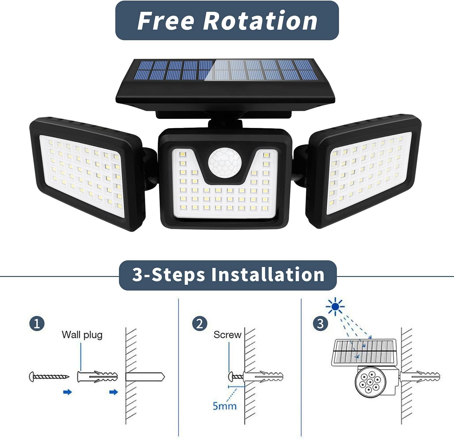 3 Heads Motion Sensor Lights: Enhanced Security Illumination