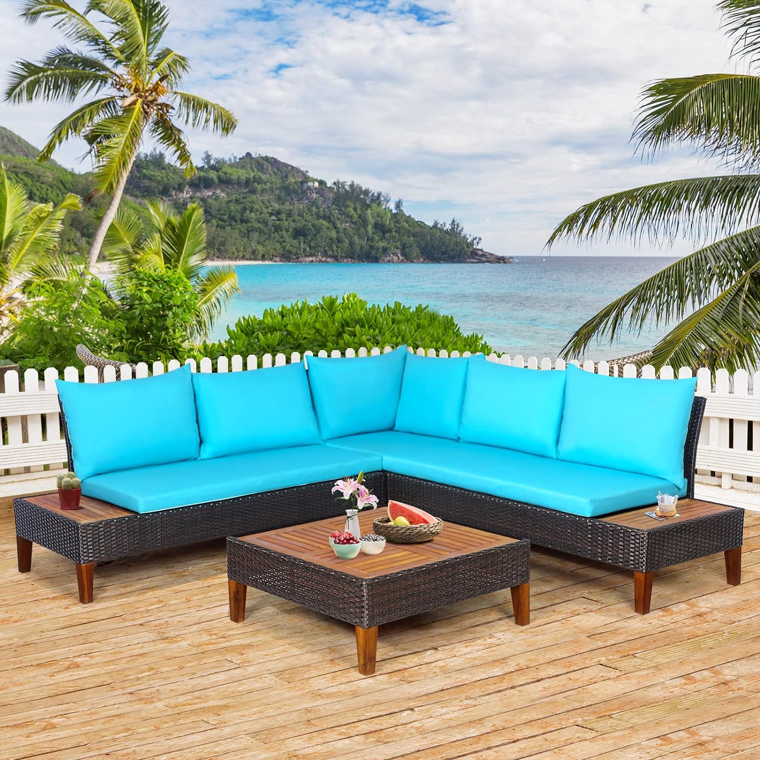 COSTWAY 4PCS Patio Rattan Furniture Set Durable & Stylish Outdoor Comfort