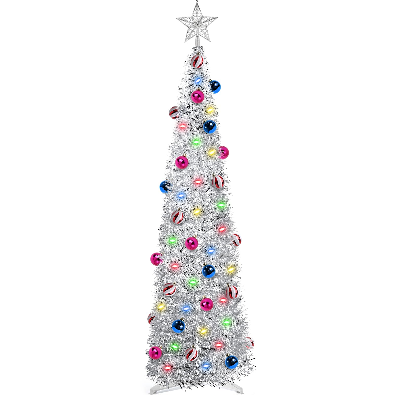 SURCVIO 5 Ft Prelit Tinsel Christmas Tree
