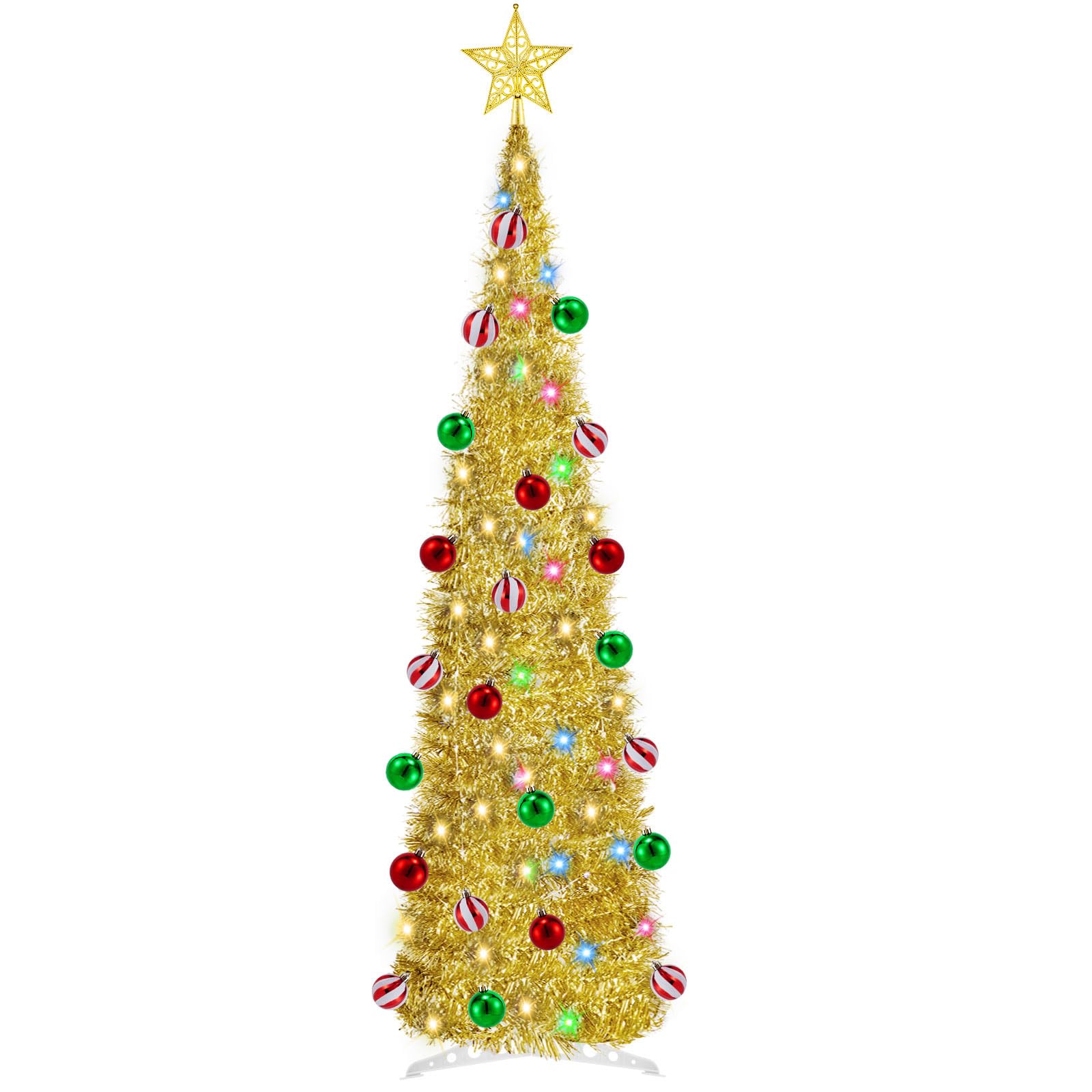 COUAH 5 Ft Pop Up Christmas Tree with Lights and Decorations